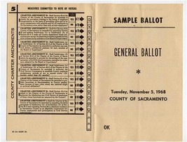 Sample General Ballot 1968 County of Sacramento Nixon Humphrey  - £22.15 GBP
