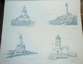 Vintage 1975 Set Sunset Pictorial California Lighthouse Drawings, Joe Seney - $7.99