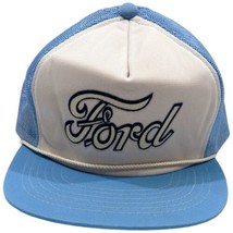 Ford Trucker Hat Light Baby Blue Medium Large Vintage Cheese Snapback Cap - £34.38 GBP