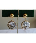 Vtg Gold Tone w/ Silver Sequin Statement Round Dangle Clip-On Earrings 1... - $356.84 MXN