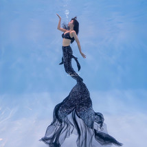 Black Shiny Scales Mermaid Big Tail Can Add Monofin Adults Swim Dress Co... - $139.89