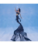 Black Shiny Scales Mermaid Big Tail Can Add Monofin Adults Swim Dress Co... - £110.85 GBP