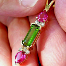 Earth mined Tourmaline Diamond Deco Pendant Geometric Design 14k Gold - $3,365.01