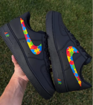 Custom Black  Air Force 1s Autism Awareness Edition Puzzle Piece Pattern - $224.99