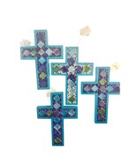 Set of 4 Blue Mosaic Wall Crosses – Handmade Glass Tile Faith Decor 9x6.... - €55,08 EUR