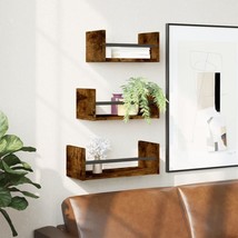Industrial Wooden 3 Piece Wall Mounted Shelf Set Shelving Rack Unit With Bars - £28.98 GBP