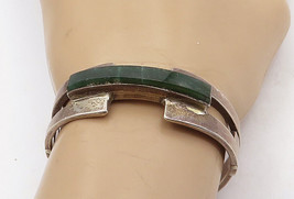 MEXICO 925 Silver - Vintage Green Carnelian Dark Tone Bangle Bracelet - BT2019 - £118.76 GBP