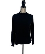 Garnet Hill 100% Cashmere Sweater Thick Fluffy Ruffles Size M Solid Black - $39.59