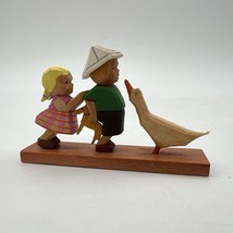 Vintage Erzgebirge Emil Helbig Carved Wood Girl Boy With Goose Figurine 3&quot; - $40.19