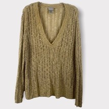 Chico’s Gold Open Weave V-neck Sweater Chico’s Size 2 (L) - £23.83 GBP