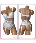 Victoria&#39;s Secret Satin &amp; Lace Push Up Bra Garter &amp; Panty Set - 36A * M/... - $129.99