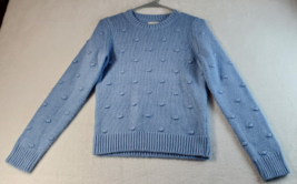 Lucky Brand Sweater Womens Small Blue Polka Dot Knit Cotton Long Raglan Sleeve - £10.99 GBP