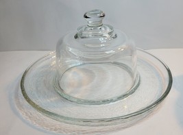 Clear Glass Cheese &amp; Cracker or Dessert Plate &amp; Dome Lid - £20.77 GBP