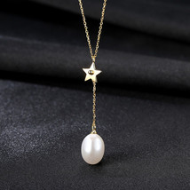 S925 Sterling Silver Necklace Clavicle Chain Silver Freshwater Pearl Five-Pointe - £16.76 GBP