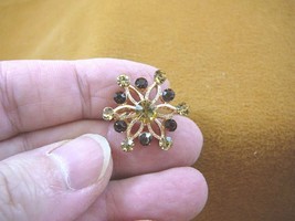 (bb600-2) cognac vanilla rhinestone crystal filigree flower gold tone brooch pin - £9.77 GBP