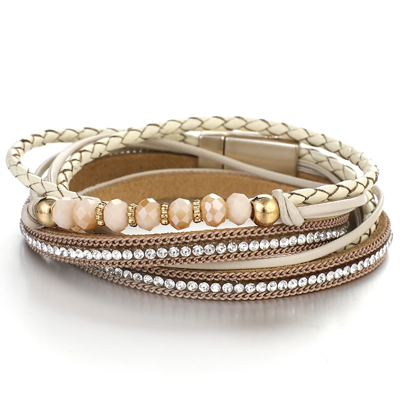Boho Ethnic Long Braided Double Wrap Bracelets Rhinestone Crystal Beads Women&#39;s  - £15.68 GBP