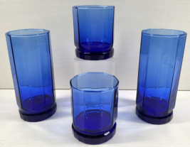4 Pc Anchor Hocking Essex Cobalt Blue Iced Tea Double Old Fashioned Octagon Lot - £39.46 GBP