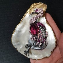 4&quot; Pink Flamingo on Seashell Sequin Glam Flamingo Bird Gold Shell - £9.92 GBP