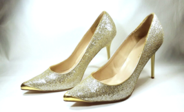 PLEASER Women Size 8 High Heel Gold Lurex Sparkle Stiletto Pump Classiqu... - $39.99