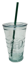 Starbucks Recycled Glass Tumbler Made in Spain w/ Lid &amp; Straw 16 oz NEW - £23.45 GBP