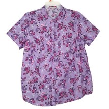 Woman Within Blouse Size 1X Short Sleeve Button Front Collared Purple Paisley - £11.20 GBP