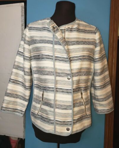 Chicos Long Sleeve Zip Front Shimmer Blazer Jacket Pockets Blue Ivory Sz... - $22.72