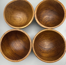 Vintage Hand Carved Teak Wood Bowls Set of 4 Thailand Wooden 6&quot; Round Decor READ - £16.21 GBP