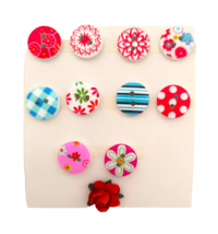 NEW 10 Novelty Buttons Mixed Lot Round 2 Holes Multicolor 1/4 in Flat Se... - $4.21