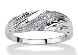 Men&#39;s Diamond Accent Platinum Over Sterling Silver Diagonal Swirl Wedding Band - £60.28 GBP