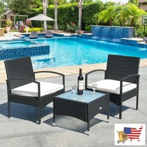 Garden Furniture Set 3 Pcs Patio Wicker Rattan Furniture Set With White ... - £275.50 GBP