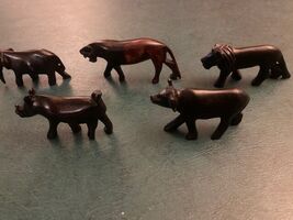 Vintage Hand-Carved Wood African Animal Figurines Lot of 5 Lion Rhino Bu... - $17.64 CAD