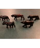 Vintage Hand-Carved Wood African Animal Figurines Lot of 5 Lion Rhino Bu... - $12.50