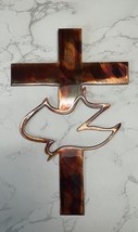 Cross with Dove Metal Wall Art   18&quot; x 11 1/2&quot; Copper and Bronzed Plated - £33.79 GBP