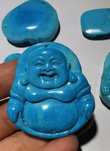 Large Hand Carved  Blue Turquoise  Buddha Pendant ,Turquoise Pendant, Tiger eye  - $32.50