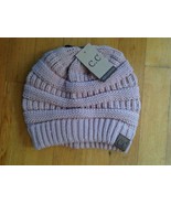 CC Beanie Pink Cable Knit Hat Cap Knit Slouchy Thick  Warm New - £12.72 GBP