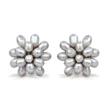 Classic Statement Pearl Bridal Floral Cluster Clip-on Non Pierced Earrings - £17.66 GBP