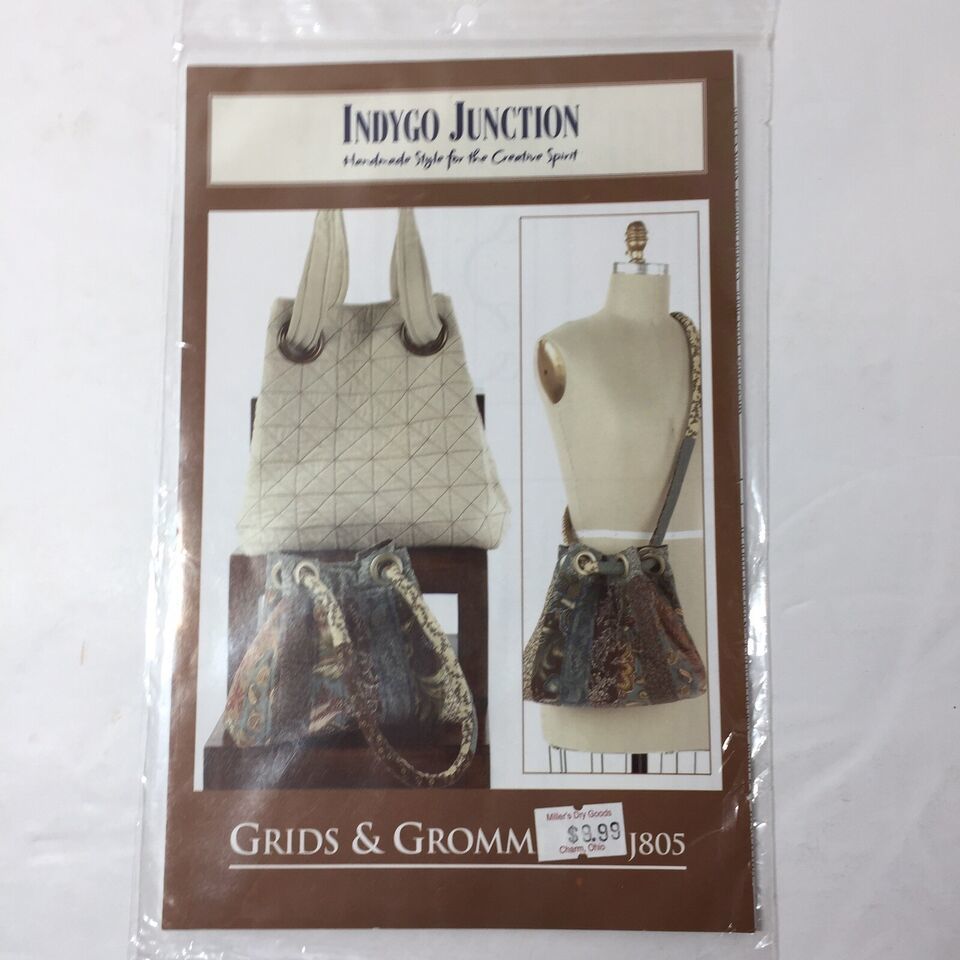 Grids & Grommets Bags Sewing Pattern Indygo Junction 10"x12"x4" 14"x13"x7" - $12.86