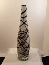 Vintage Hand-Blown Dark Brown &amp; White Abstract Swirl Glass Art Deco Vase... - £39.56 GBP