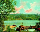 Canoes and Dock Lake Annabessacook Winthrop Maine ME 1908 Vtg Postcard - $3.51
