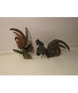 MISSING FEETS Large Pair Vienna Bronze Cold Painted Fighting Roosters - $92.48 CAD