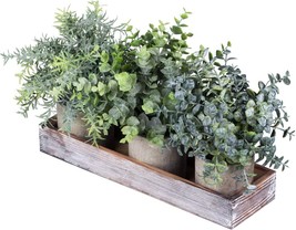 Set Of 3 Mini Potted Artificial Eucalyptus Plants Faux Rosemary Plant, 8.7&quot; Tall - £27.81 GBP