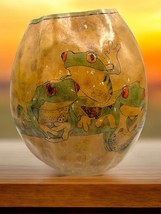 Vintage Frog Etched Gourd One of a Kind Large Folk Art 12&quot; Vase Handmade - $29.69