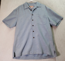 Caribbean Joe Shirt Mens Medium Blue Pine Apple Print Rayon Collared Button Down - £13.70 GBP