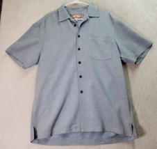 Caribbean Joe Shirt Mens Medium Blue Pine Apple Print Rayon Collared Button Down - £13.77 GBP