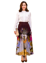 Queen Mary of Denmark Inspired Pleated White Blouse &amp; High-waist Floral ... - $109.99