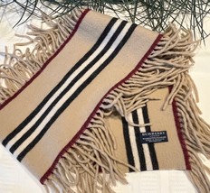 Burberry Wool &amp; Cashmere Vintage  Stripe Unisex Scarf Muffler Archive Beige - $149.00