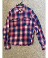 Hollister Co Mens Red Blue Plaid Button Up Long Sleeve Pocket Shirt Size... - $27.32 CAD