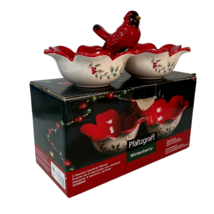Pfaltzgraff Winterberry 2 Section Cardinal Server Candy Snack Dish Excellent - £17.62 GBP