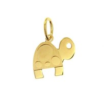 18K YELLOW GOLD FLAT SMALL 15mm 0.6&quot; TURTLE PENDANT, CHARM, MADE IN ITALY - $99.00
