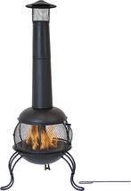 The Sunnydaze Black Steel Wood-Burning Outdoor Chiminea Fire Pit With Rain Cap - £224.12 GBP